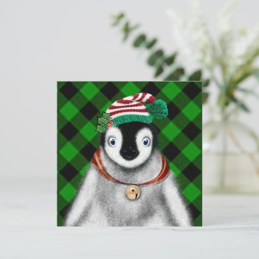 Schattigee feestelijke vakantie Pinguïn groen zwar Kaart (Staand voorkant)