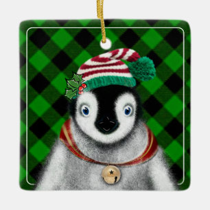 Schattigee feestelijke vakantie Pinguïn groen zwar Keramisch Ornament
