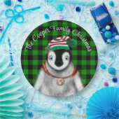 Schattigee feestelijke vakantie Pinguïn groen zwar Papieren Bordje (Feest)