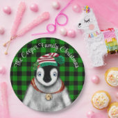 Schattigee feestelijke vakantie Pinguïn groen zwar Papieren Bordje (Feest)