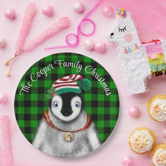 Schattigee feestelijke vakantie Pinguïn groen zwar Papieren Bordje (Feest)