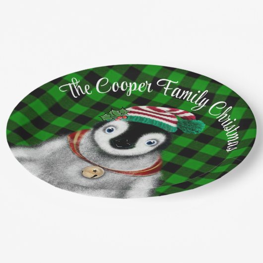 Schattigee feestelijke vakantie Pinguïn groen zwar Papieren Bordje (Gekanteld)