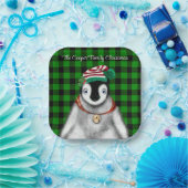 Schattigee feestelijke vakantie Pinguïn groen zwar Papieren Bordje (Feest)