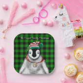 Schattigee feestelijke vakantie Pinguïn groen zwar Papieren Bordje (Feest)