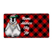 Schattigee feestelijke vakantie Pinguïn rood zwart Etiket (Voorkant)