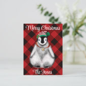 Schattigee feestelijke vakantie Pinguïn rood zwart Feestdagenkaart (Staand voorkant)