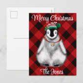 Schattigee feestelijke vakantie Pinguïn rood zwart Feestdagenkaart (Voorkant / Achterkant)