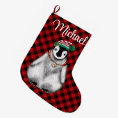 Schattigee feestelijke vakantie Pinguïn rood zwart Grote Kerstsok (Voorkant (Hangend))