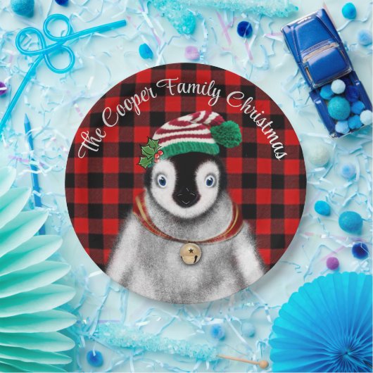 Schattigee feestelijke vakantie Pinguïn rood zwart Papieren Bordje (Feest)