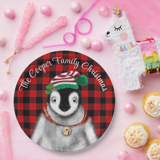 Schattigee feestelijke vakantie Pinguïn rood zwart Papieren Bordje (Feest)