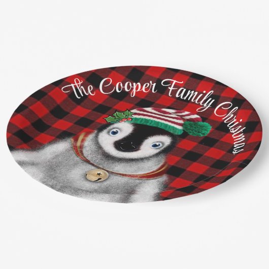 Schattigee feestelijke vakantie Pinguïn rood zwart Papieren Bordje (Gekanteld)