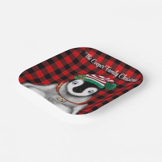 Schattigee feestelijke vakantie Pinguïn rood zwart Papieren Bordje (Gebogen)