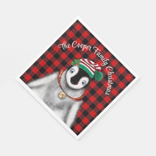 Schattigee feestelijke vakantie Pinguïn rood zwart Servet (Hoek)