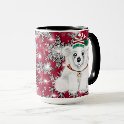 Schattigee feestelijke vakantie Polar beer glitter Mok (Voorkant rechts)