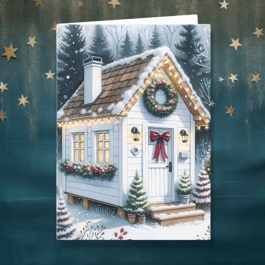 Schattigee Feestelijke Witte Tiny Home Christmas Feestdagen Kaart