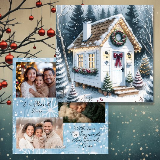 Schattigee Feestelijke Witte Tiny Home Christmas Feestdagenkaart