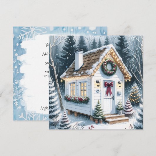 Schattigee Feestelijke Witte Tiny Home Christmas Feestdagenkaart (Voorkant / Achterkant)