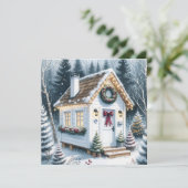 Schattigee Feestelijke Witte Tiny Home Christmas Feestdagenkaart (Staand voorkant)