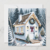 Schattigee Feestelijke Witte Tiny Home Christmas Feestdagenkaart (Voorkant)