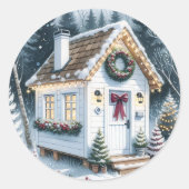 Schattigee Feestelijke Witte Tiny Home Christmas Ronde Sticker (Voorkant)