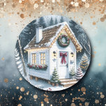 Schattigee Feestelijke Witte Tiny Home Christmas Ronde Sticker<br><div class="desc">Persoonlijke Kerst stickers. Schattigee kleine witte feestelijke kleine huis op een besneeuwde winterdag ingericht in leuke kerstslinger,  kransen en lichten.</div>
