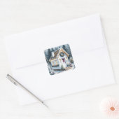 Schattigee Feestelijke Witte Tiny Home Christmas Vierkante Sticker (Envelop)