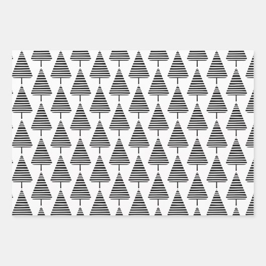 Schattigee feestelijke zwart witte kerstbomen inpakpapier vel (Voorkant)