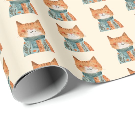 Schattigee Feline Artistic Waterverf Cat Pattern Cadeaupapier (Rol Hoek)