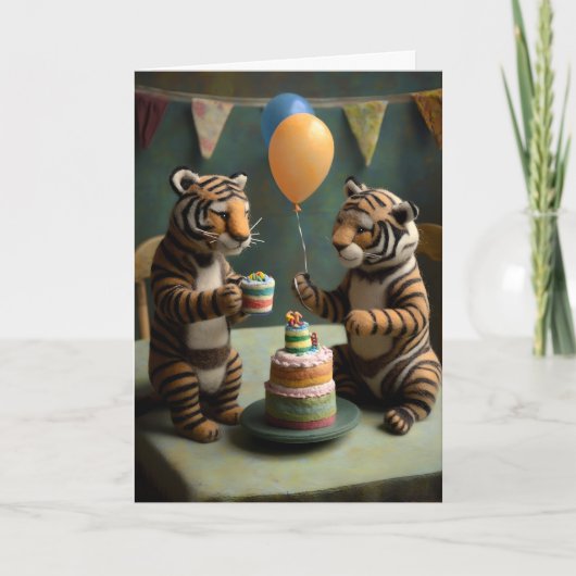 Schattigee Felted Tigers Birthday Wenskaart Kaart (Voorkant)