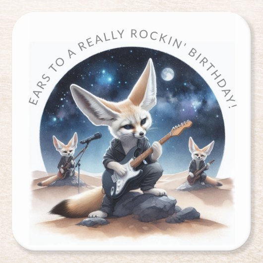 Schattigee Fennec Foxes Rocking Akoestische Gitare Kartonnen Onderzetters (Voorkant)