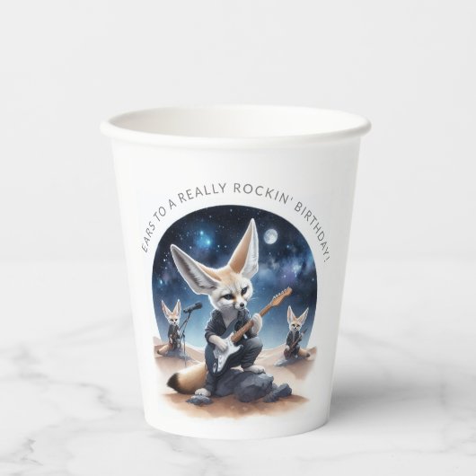 Schattigee Fennec Foxes Rocking Akoestische Gitare Papieren Bekers (Voorkant)