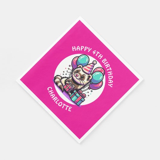 Schattigee Ferret Thema Meisje Verjaardag geperson Servet (Hoek)