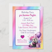 Schattigee Ferret Themd Girl's Verjaardagsfeestje Kaart (Achterkant)