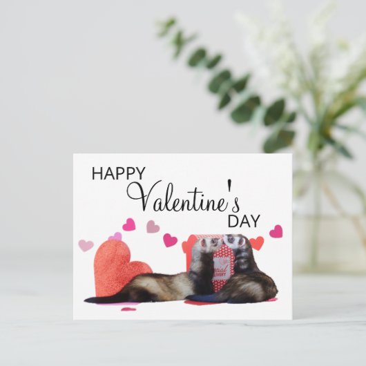Schattigee Ferret Valentijnsdag Heart Feestdagenkaart (Staand voorkant)