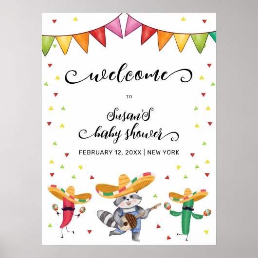 Schattigee Fiesta Taco Cactus Animal Baby shower W Poster (Voorkant)