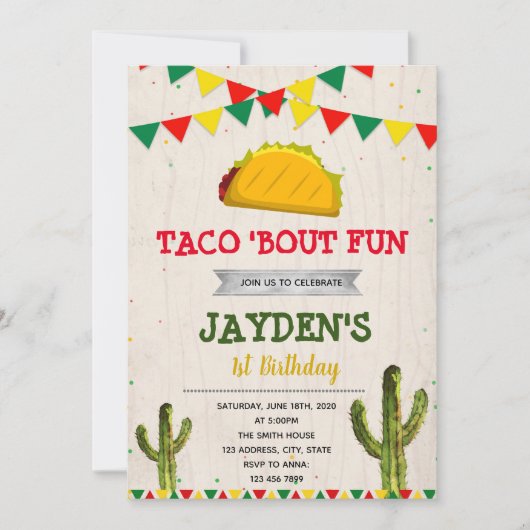 Schattigee Fiesta verjaardagsfeestuitnodiging Kaart (Voorkant)
