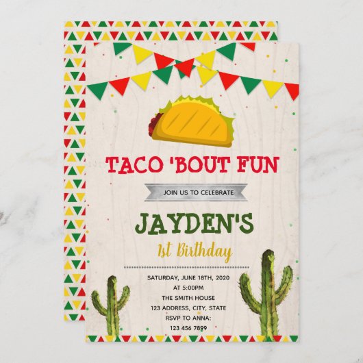 Schattigee Fiesta verjaardagsfeestuitnodiging Kaart (Voorkant / Achterkant)