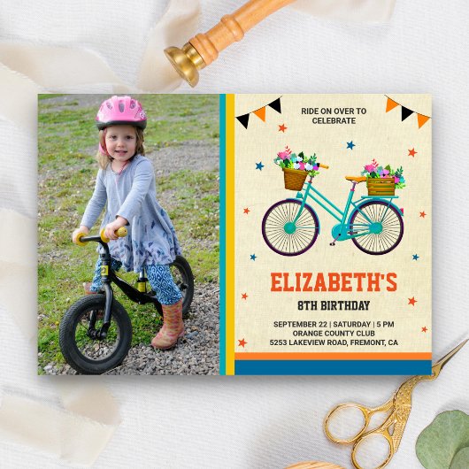 Schattigee Fiets Kinder Foto Verjaardagsfeest Kaart