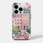 Schattigee fiets stijlvolle stad scène iPhone hoesje (Achterkant)