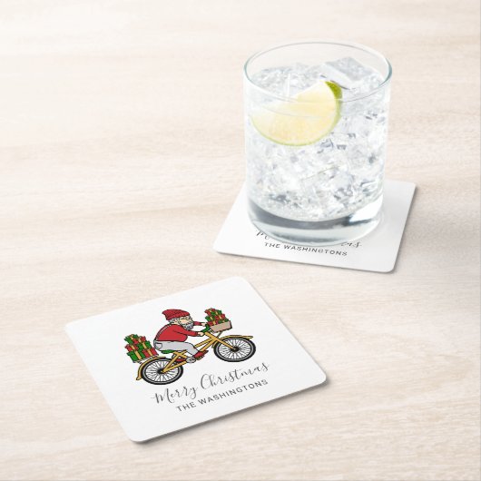 Schattigee Fietser Kerstman Kartonnen Onderzetters (Insitu)