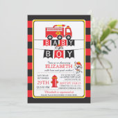 Schattigee Fire Truck Baby shower Uitnodiging (Staand voorkant)