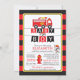 Schattigee Fire Truck Baby shower Uitnodiging