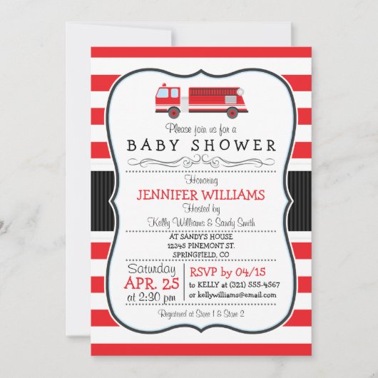 Schattigee Fire Truck Baby shower Uitnodiging (Voorkant)
