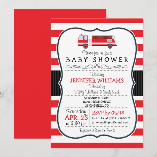 Schattigee Fire Truck Baby shower Uitnodiging (Voorkant / Achterkant)