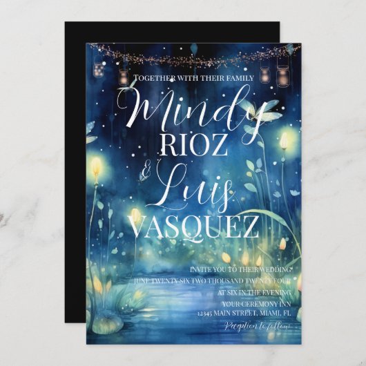 Schattigee Fireflies String Lights Huwelijksuitnod Kaart (Voorkant / Achterkant)