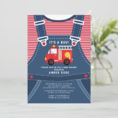Schattigee Firetruck Baby shower Invitation Kaart (Staand voorkant)