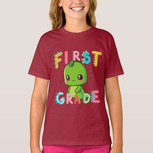 Schattigee First GRADE Dinosaur Squad Schooljongen T-shirt (Voorkant)