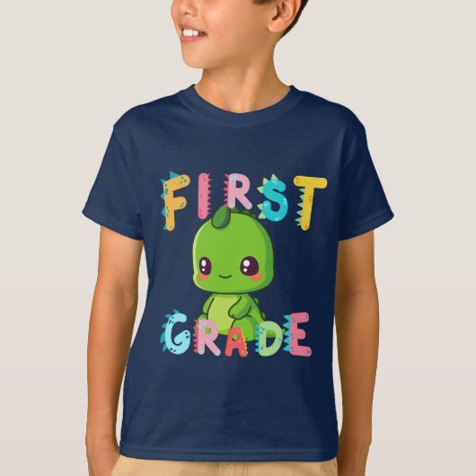Schattigee First GRADE Dinosaur Squad Schooljongen T-shirt (Voorkant)