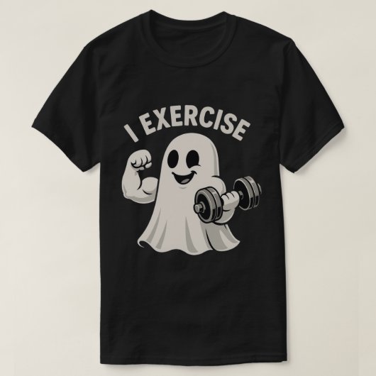 Schattigee fitness geest met dumbbells | "Ik oefen T-shirt (Design voorkant)