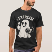 Schattigee fitness geest met dumbbells | "Ik oefen T-shirt (Voorkant)